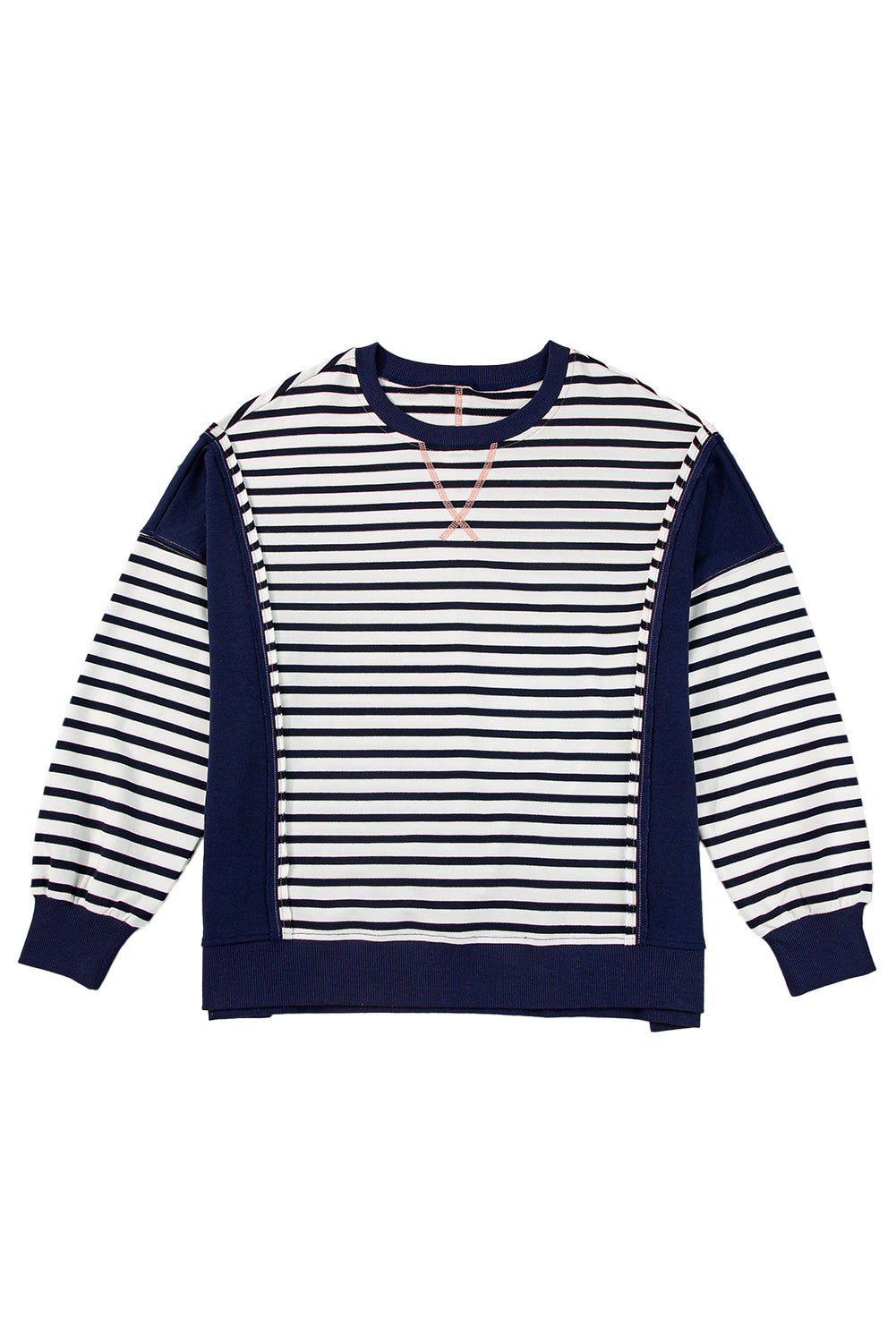 Colour Block Exposed Seam Loose Fit Sweatshirt | White Stripe