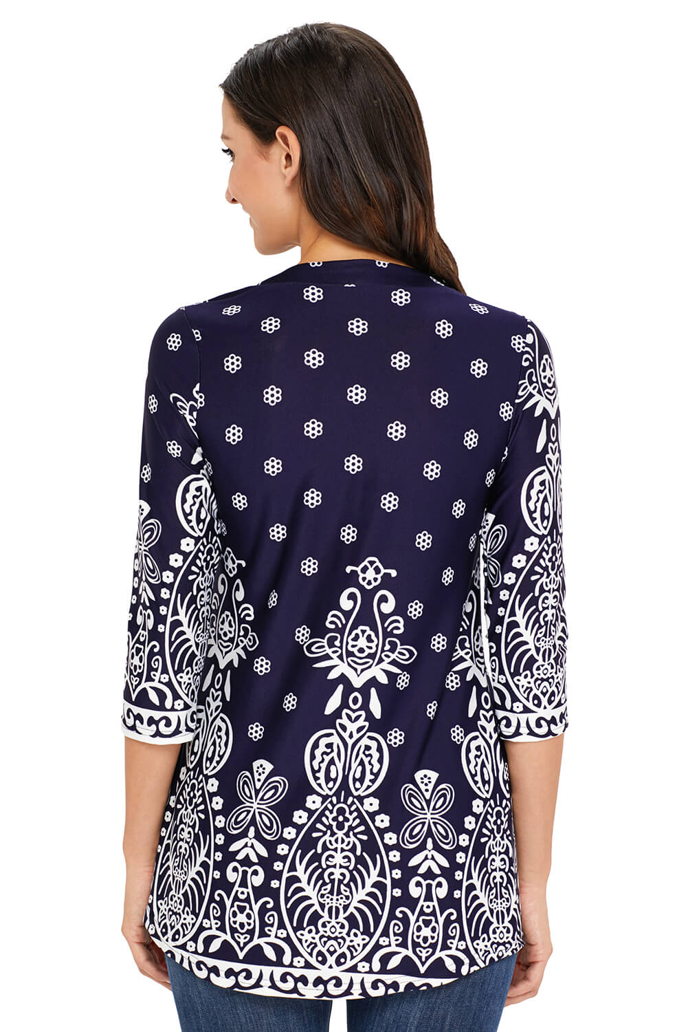 Navy  Floral Notch Neck Pin-Tuck Tunic | Blue