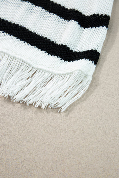 Loose Knit Fringe Tank Top | Beige Stripe