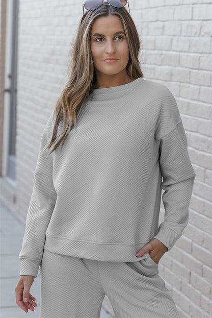 Ultra Loose Textured 2 Piece Slouchy Outfit | Gray