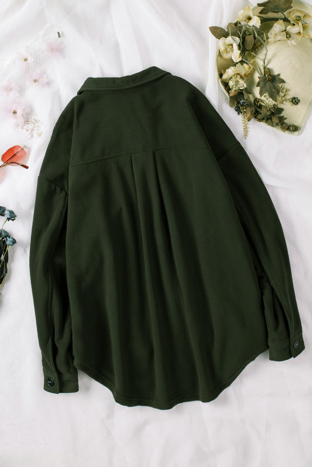 Turn Down Collar Buttoned Shirt Jacket | Green