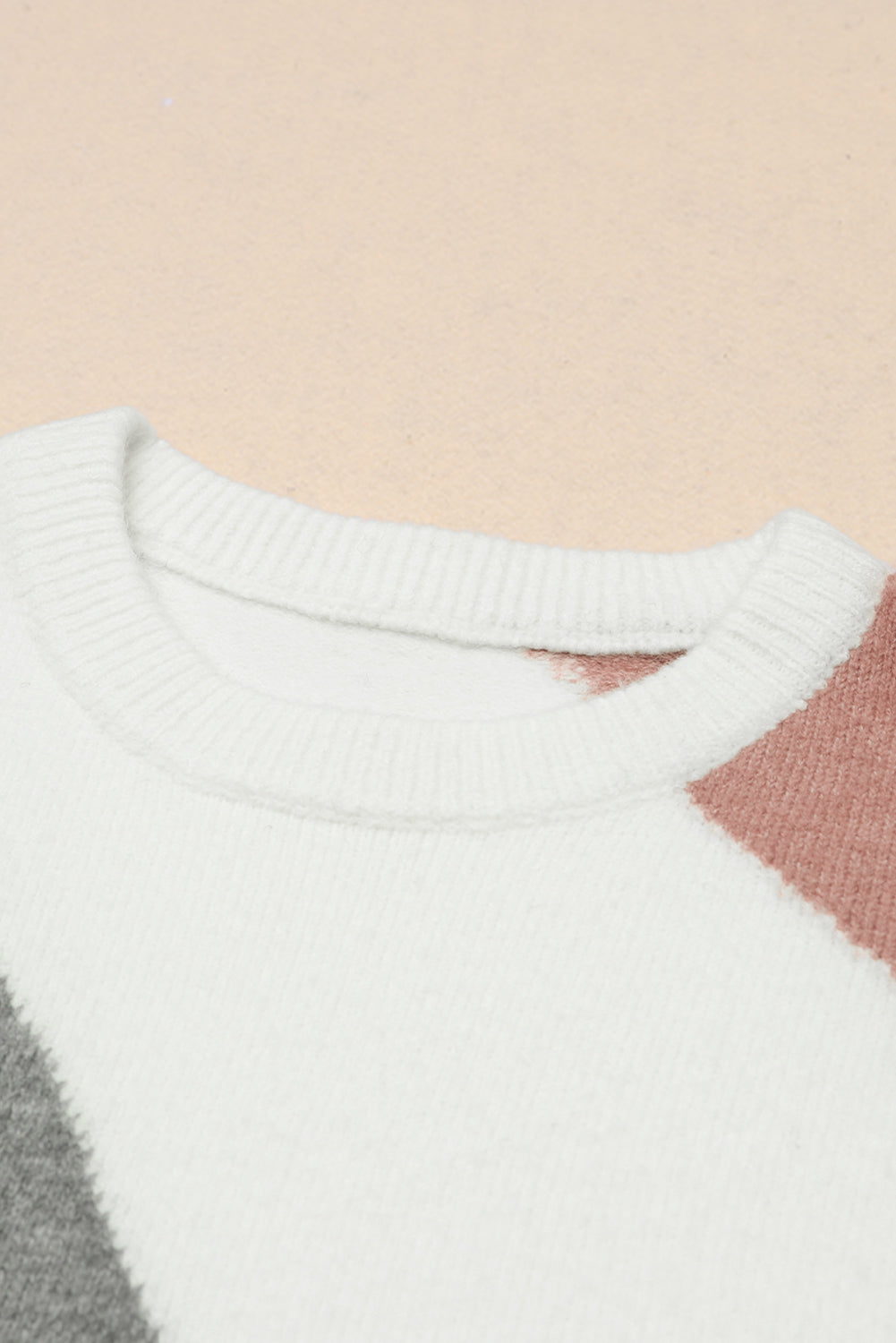 Colourblock Ribbed Trim Round Neck Sweater | Gray