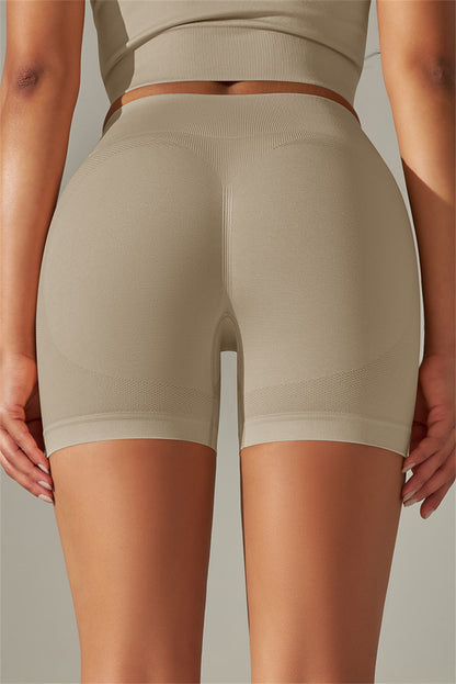 Solid Colour High Waist Tummy Control Active Shorts | Pale Khaki