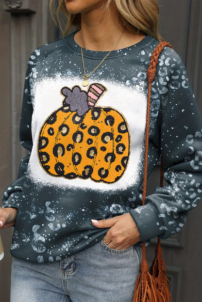 Leopard Pumpkin Ink Plash Printed Halloween Sweatshirt | Blue