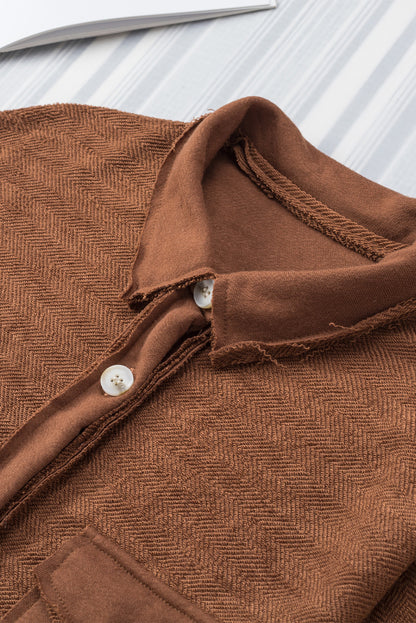 Contrast Flap Pockets Relaxed Shacket | Brown