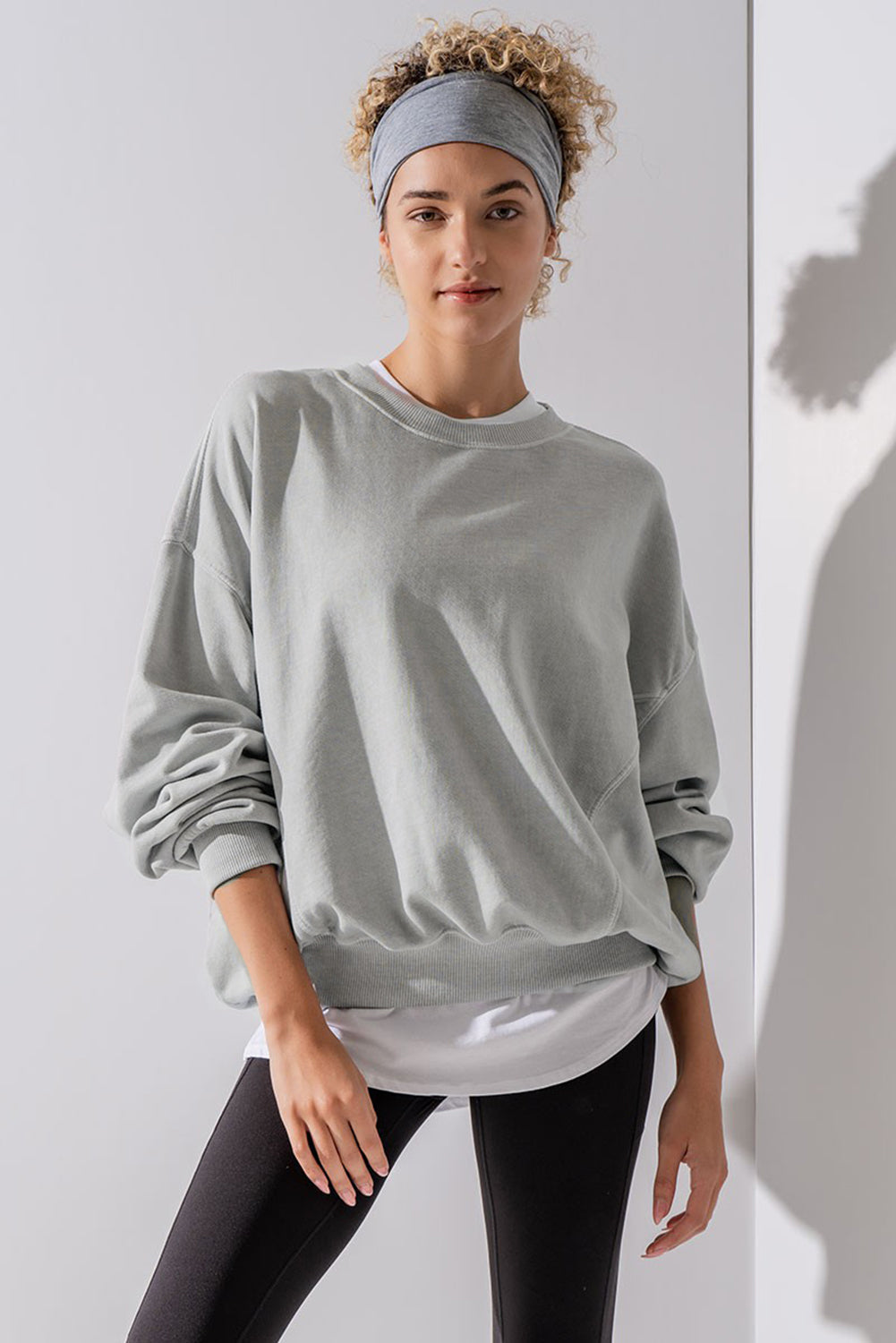 Exposed Seam Batwing Sleeve Drop Shoulder Sweatshirt | Gray