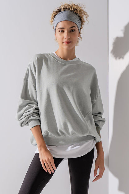 Exposed Seam Batwing Sleeve Drop Shoulder Sweatshirt | Gray