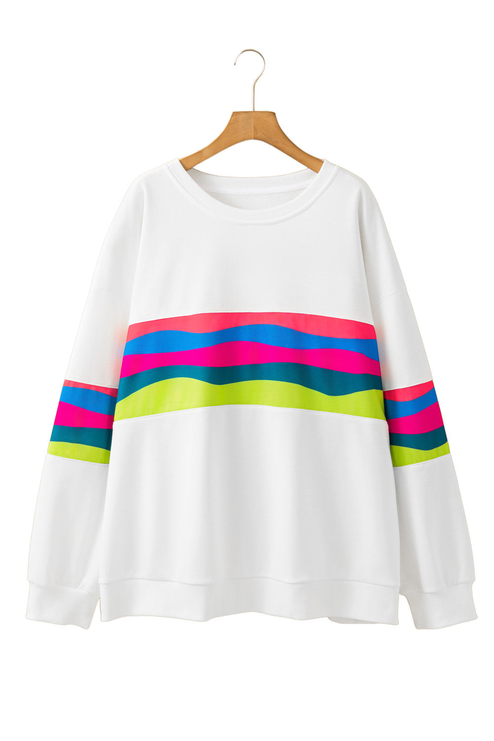 Plus Size Colourful Striped Drop Shoulder Loose Sweatshirt | White