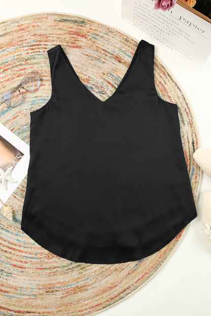 Deep V Neck Loose Tank Top | Black