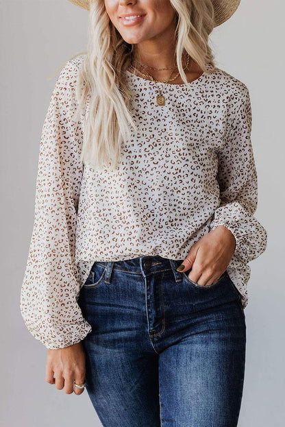 Crew Neck Long Sleeve Blouse | Leopard