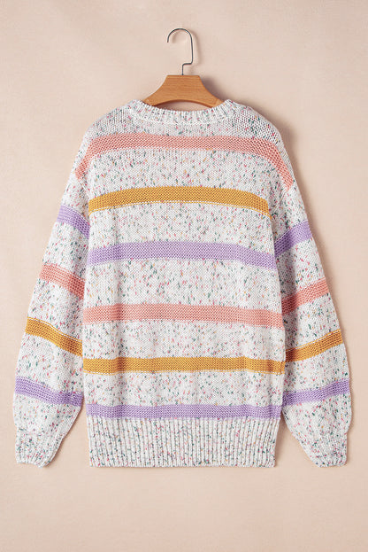 Colourblock Confetti Stripe Lantern Sleeve Sweater | White