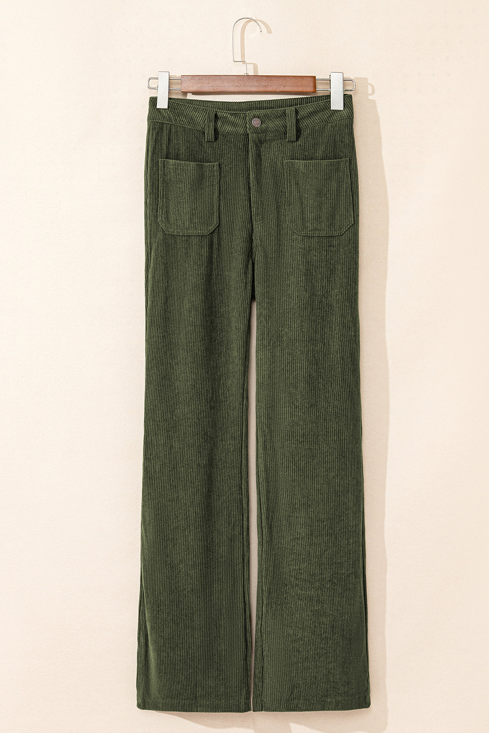 High Waist Square Pockets Corduroy Pants | Green