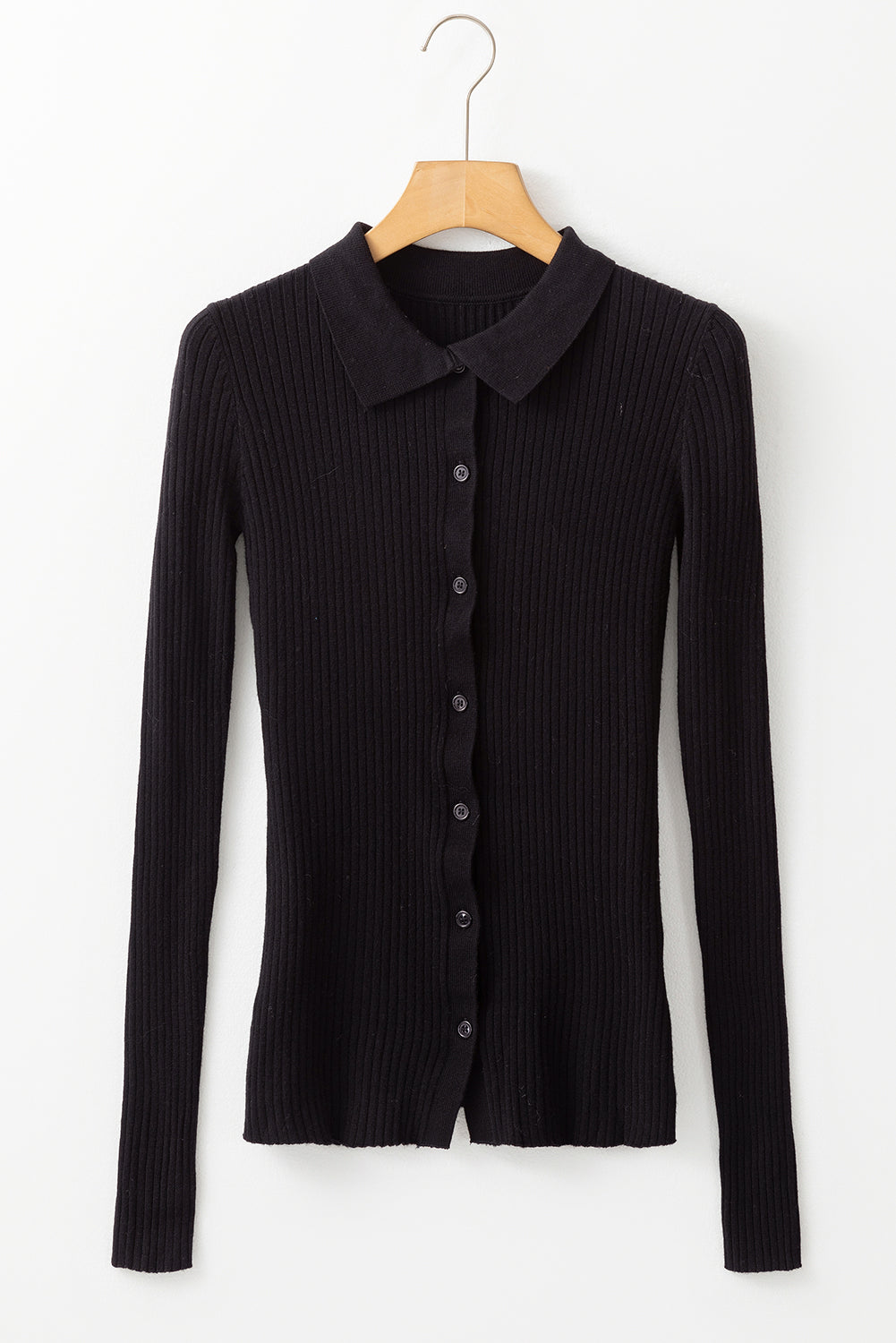 Ribbed Knit Collared Slim Fit Sweater Cardigan | Black