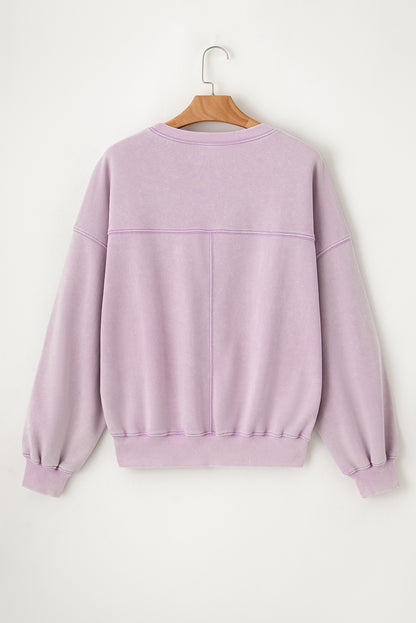 Exposed Seam Batwing Sleeve Drop Shoulder Sweatshirt | Orchid Petal