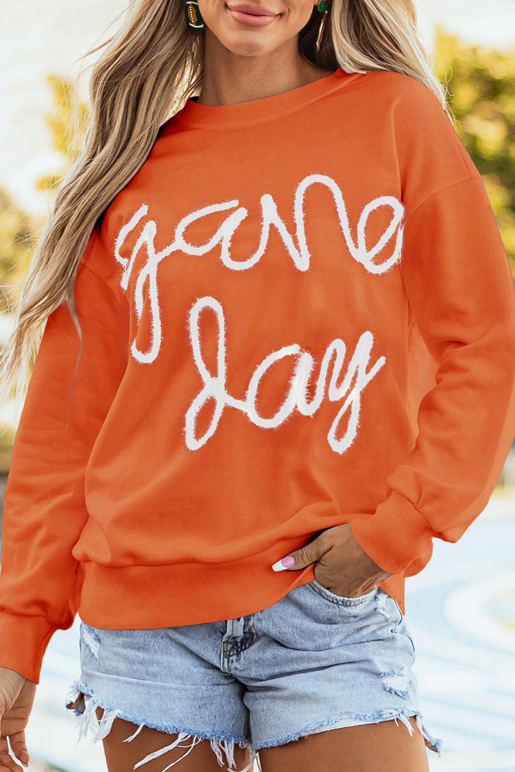 Tinsel Game Day Drop Shoulder Graphic Sweatshirt | Russet Orange