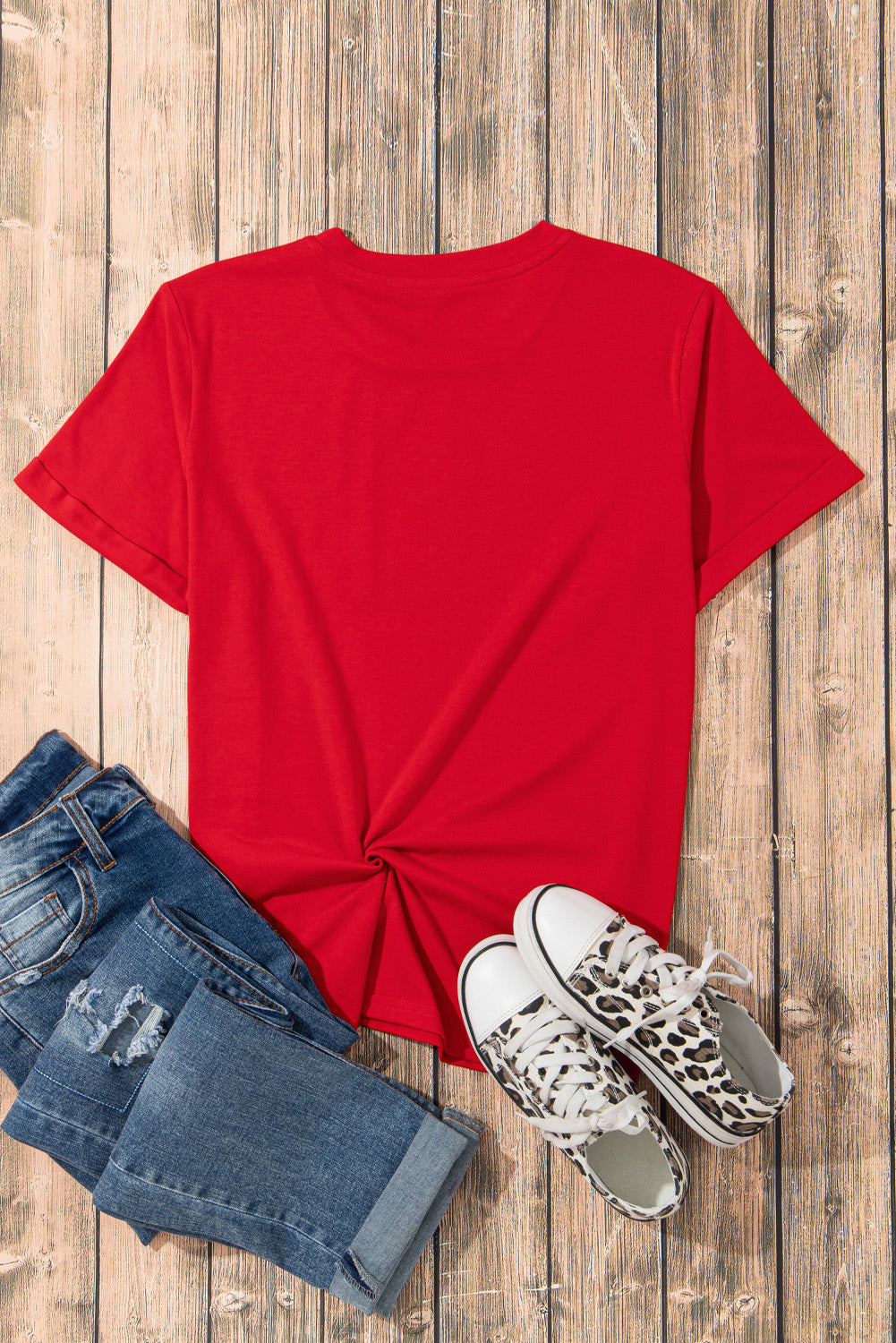 Usa Flag Heart Shape Crewneck Graphic T Shirt | Red