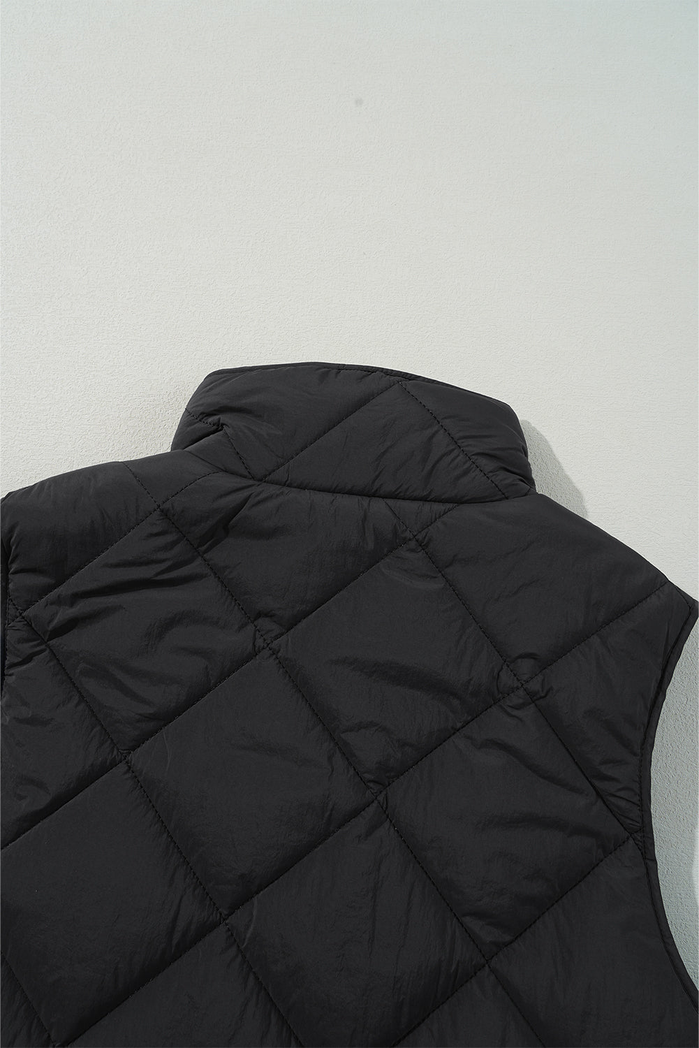 Quilted High Neck Button Up Pocket Vest Coat | Black