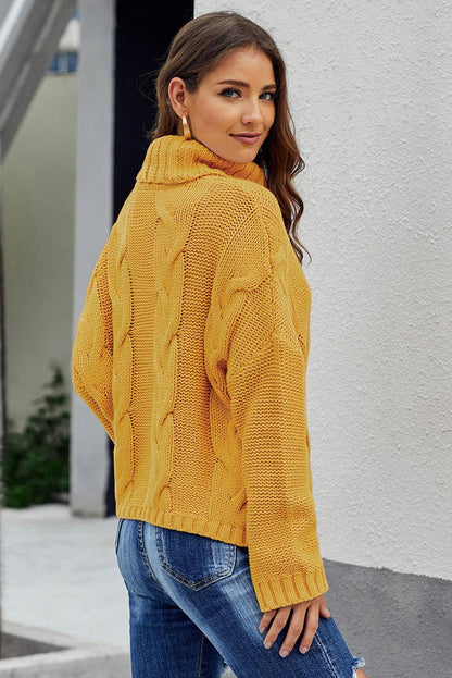 Cuddle Weather Cable Knit Handmade Turtleneck Sweater | Yellow