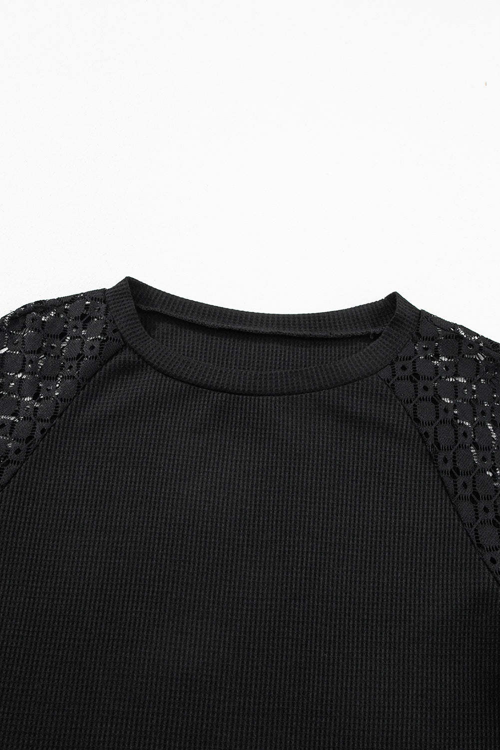 Lace Long Sleeve Textured Pullover | Black