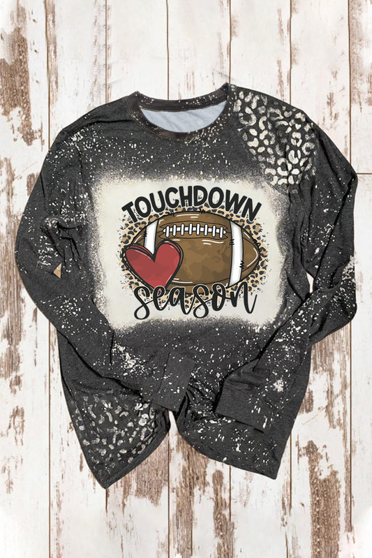 Black TOUCHDOWN Season Rugby Football Leopard Print Long Sleeve Top