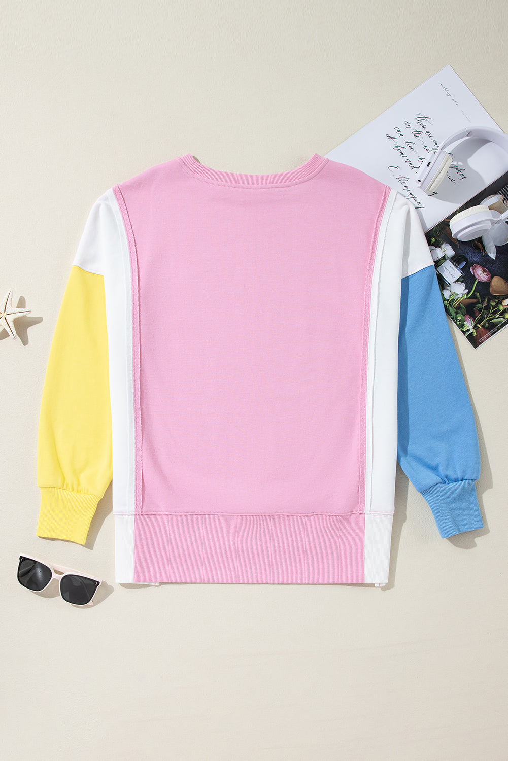 Colour Block Exposed Seam Side Slits Crewneck Sweatshirt | Bonbon