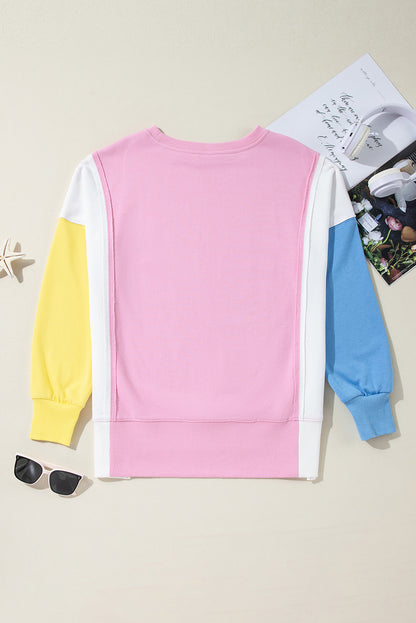 Colour Block Exposed Seam Side Slits Crewneck Sweatshirt | Bonbon