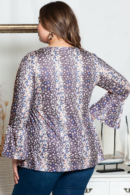 Floral Print Round Neck Plus Size Babydoll Blouse | Purple