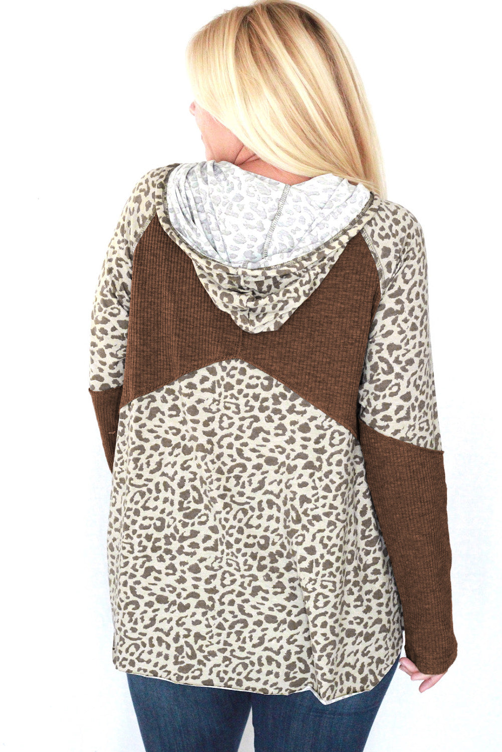 Ribbed Patchwork Buttoned Hoodie | Leopard Print