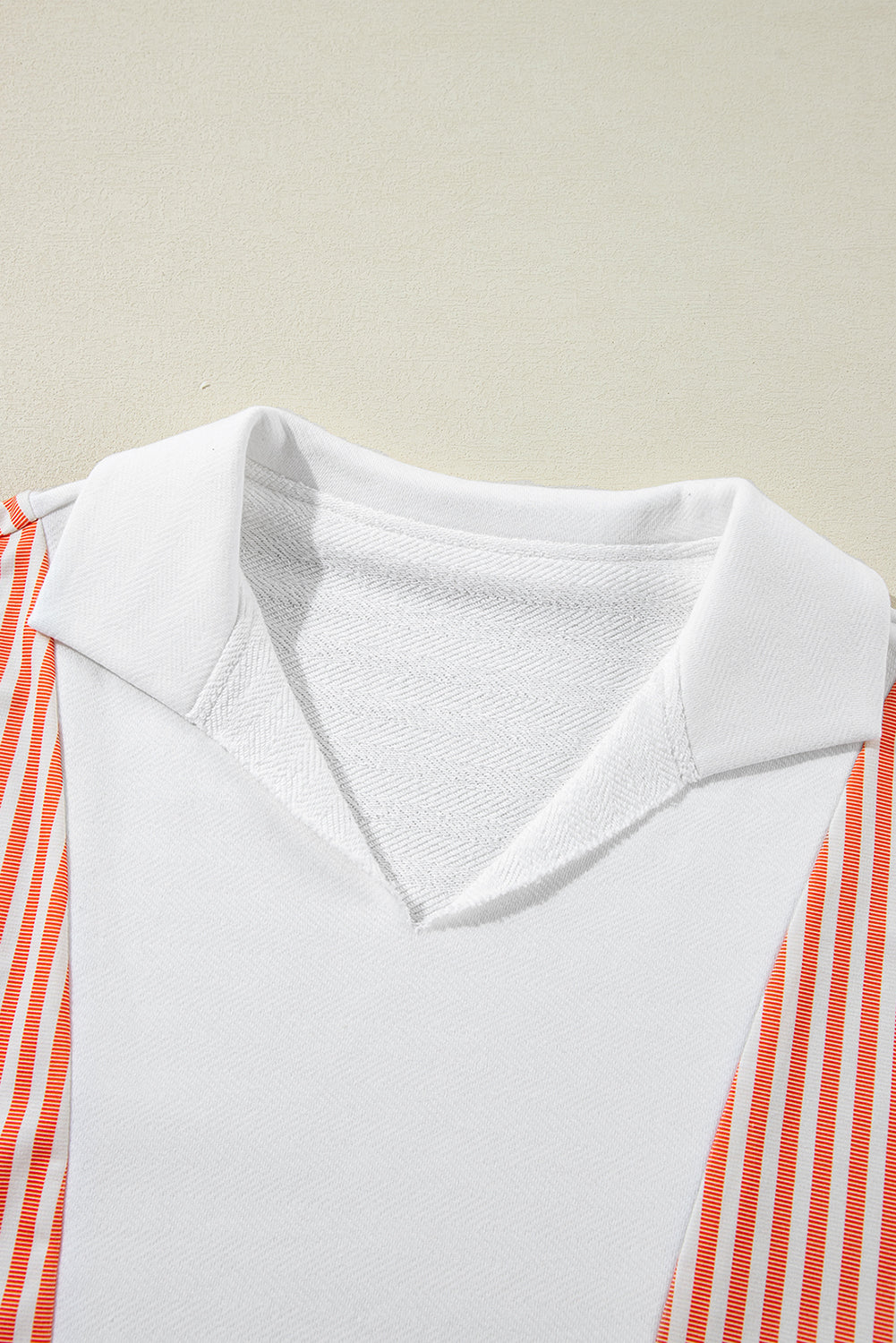 Striped Colour Block Collared V Neck Oversized Sweatshirt | White