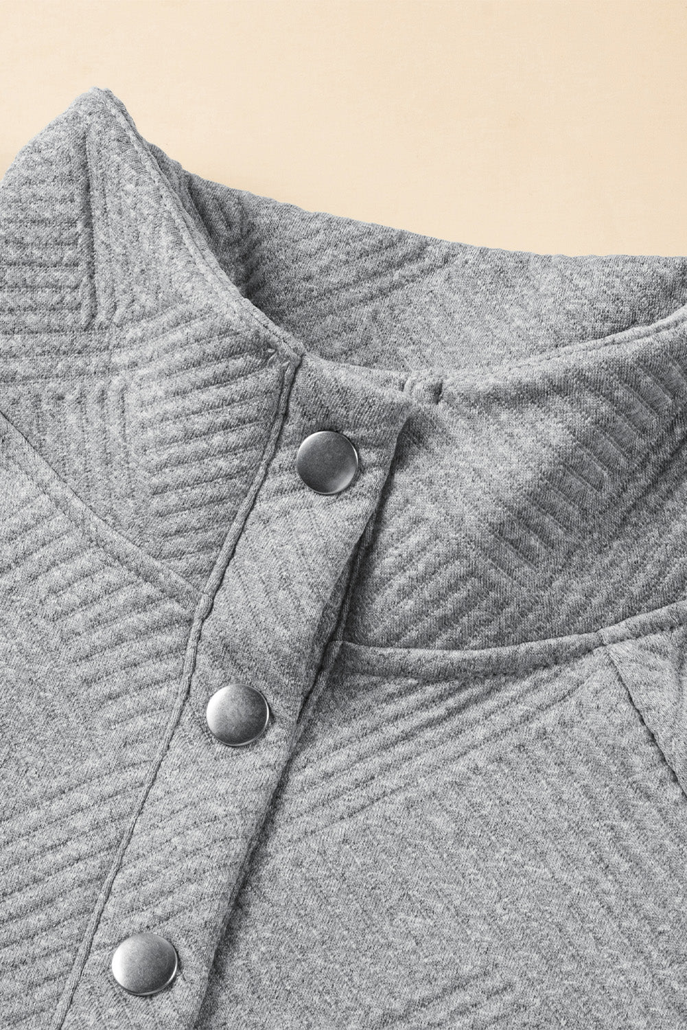 Textured Snap Buttons Pullover Plus Size Sweatshirt | Light Grey