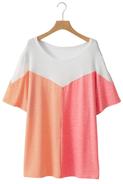 Plus Size Colourblock Waffle Knit Tee | White