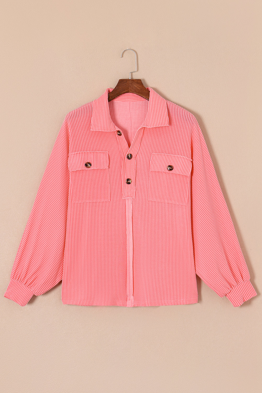 Corded Flap Pocket Henley Top | Pink