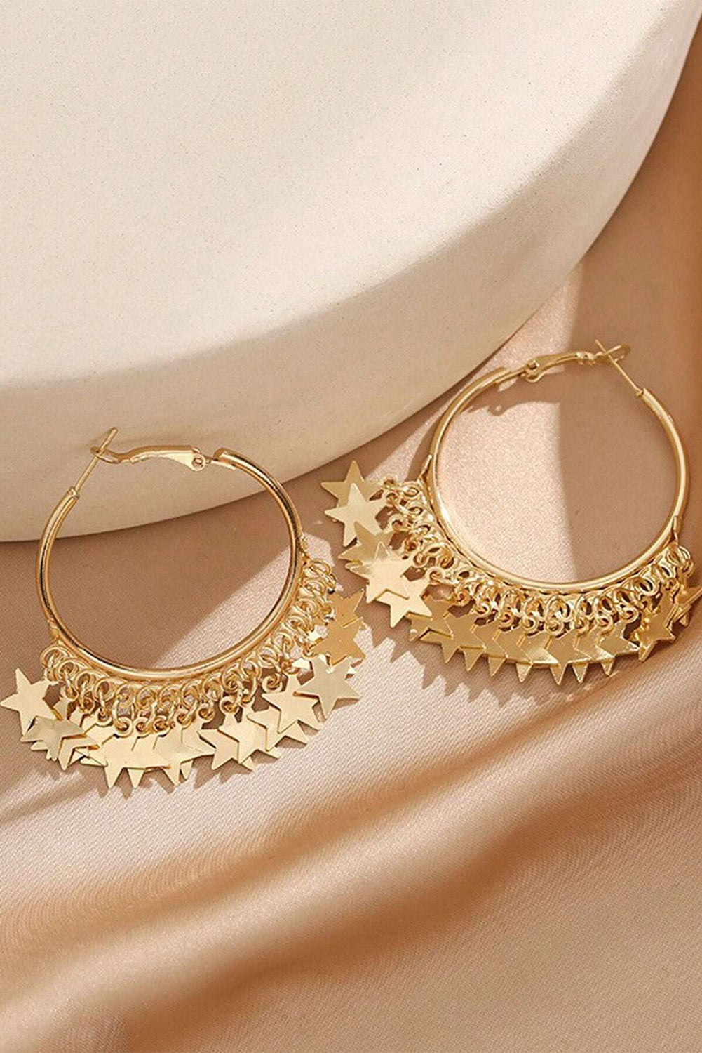 Stars Charms Plate Alloy Hoop Earrings | Gold