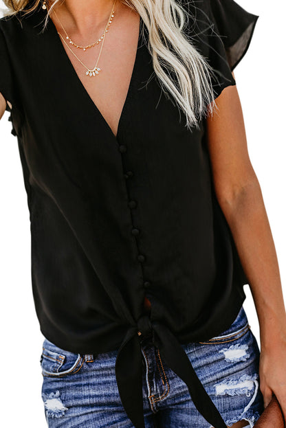 Forever Tonight Button Tie Top | Black