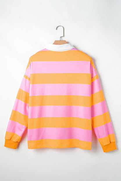 Colour Block Polo Collar Sweatshirt | Yellow Stripe