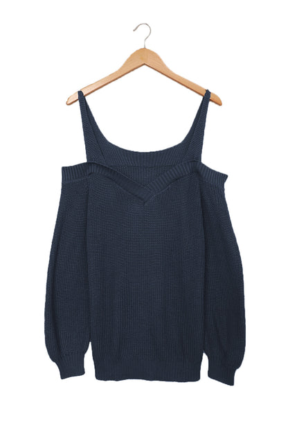 Dark  Dew Shoulder Juliette Knitted Sweater | Blue