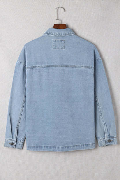 Acid Wash Flap Pocket Boyfriend Shacket | Sky Blue