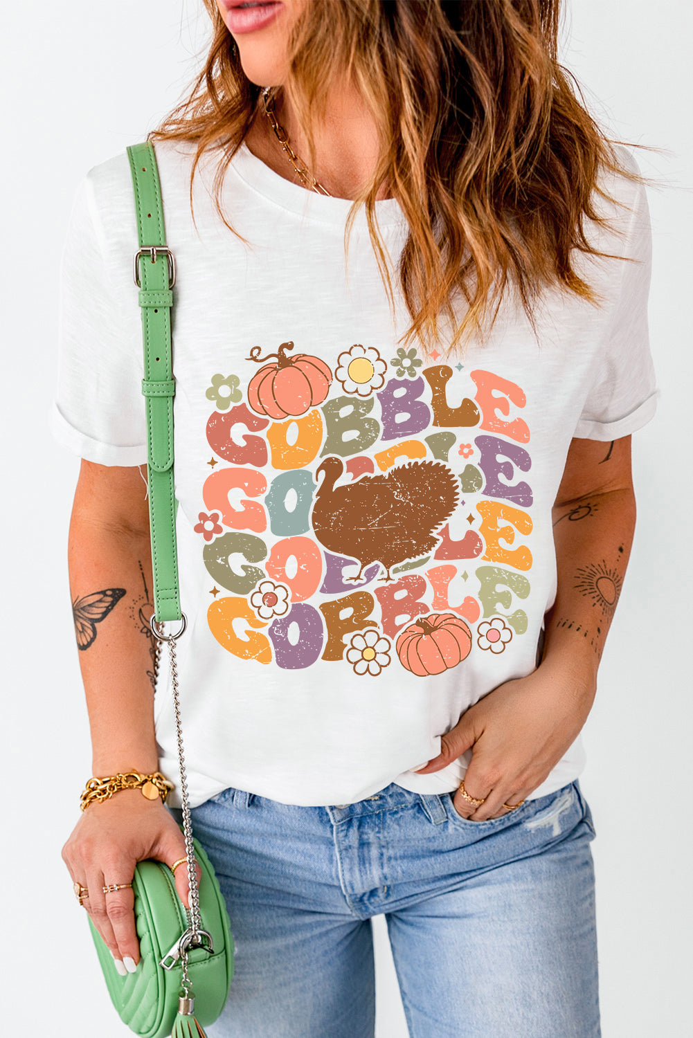 Thanksgiving Gobble Turkey Graphic Tee | White