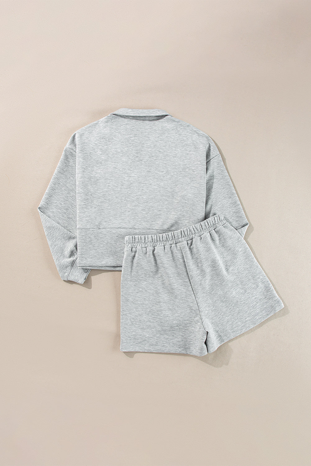 Stand Neck Zipped Sweatshirt And Shorts Set | Light Grey