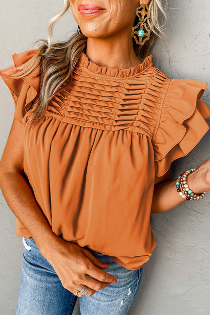 Smocked Ruffle Sleeve Blouse | Grapefruit Orange