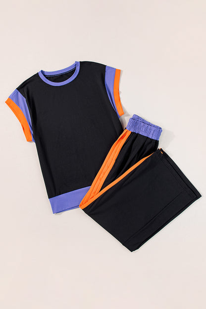 Colour Block Detail Casual Two-Piece Outfit | Black