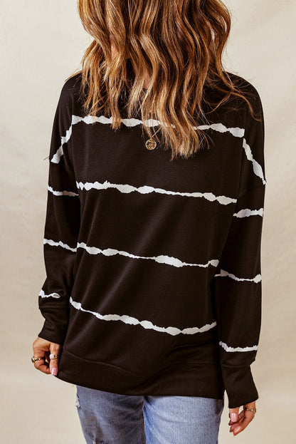 Striped Abstract Long Sleeve Casual Sweatshirt | Black