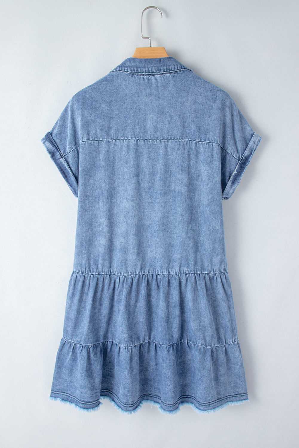 Acid Wash V Neck Tiered Denim Dress | Sky Blue