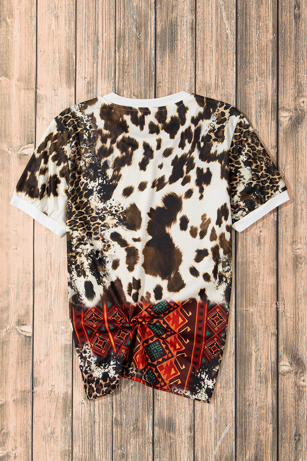 Western Aztec Leopard Print Bleached T Shirt | Dark Brown