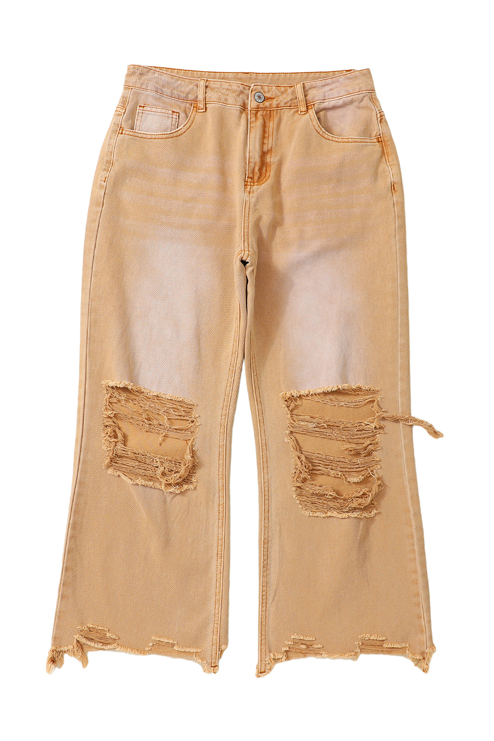 Distressed Hollow-Out High Waist Cropped Flare Jeans | Brown