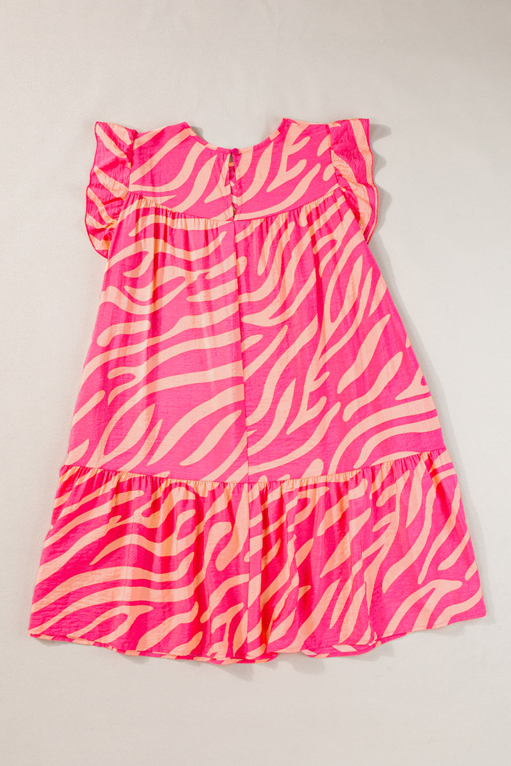 Zebra Stripe Printed Ruffle Trim Pocketed Dress | Pink