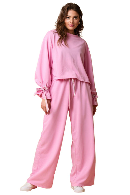 Solid Colour Drawstring Long Sleeve Top And Pants Set | Bonbon