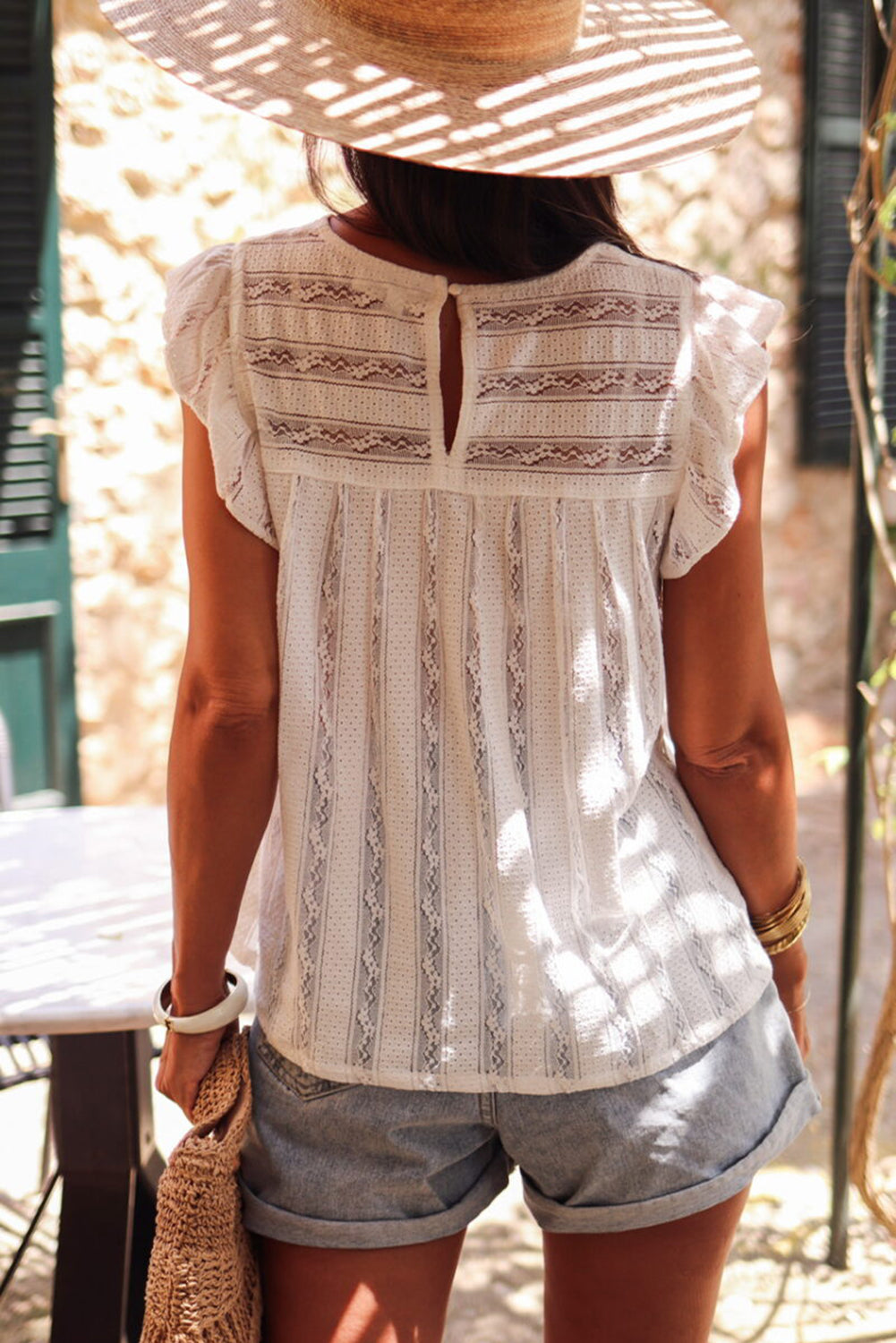 Ruffled Lace Flowy Tank Top | White