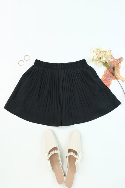 Drawstring Waist Flowy Pleated Shorts | Black