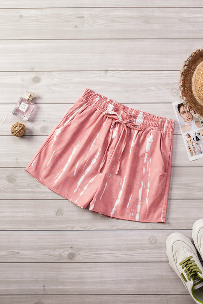 Tie Dye Drawstring Casual Shorts | Pink